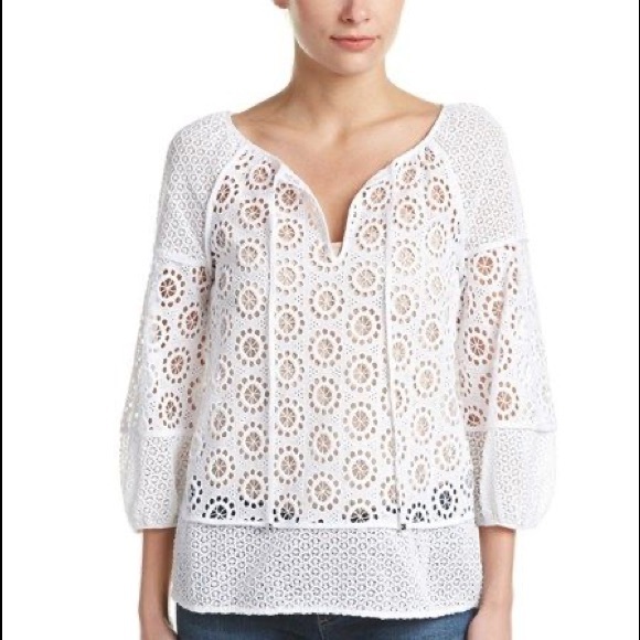 NWT Trina Turk White Eyelet Crochet Lace Blouse Top - Picture 2 of 10